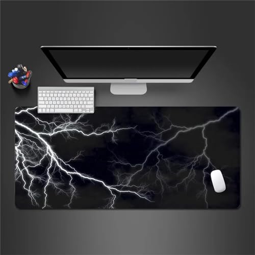 Mauspad XXL – 1000x500x4mm Gaming Mauspads - Vernähte Kanten - verbessert Geschwindigkeit und Präzision Schreibtischunterlage für PC Laptop Home und Büro – Mousepad Schwarzer Weißer Blitz von TengYuer