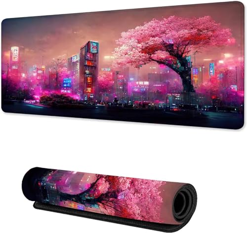 TengYuer Mousepad XXL 700x300x2mm Gaming Mause Pad Abstrakte Rosa Stadt Mauspads Große rutschfest Vernähte Kanten Einer speziellen Oberfläche verbessert Geschwindigkeit und Präzision für PC Laptop von TengYuer