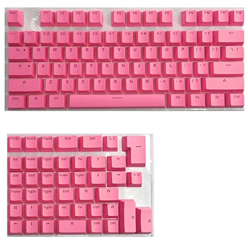 Tenglang PBT-Tastenkappen-Set für mechanische Mini-Tastaturanzug für 61/64/68/71/82/84-Layout-Tastatur mit transparenten RGB-Buchstaben (118 Tasten) (Rosa) von Tenglang
