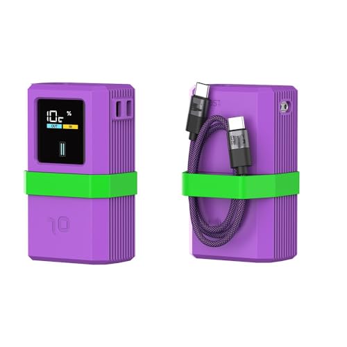 Silikon-Schutzhülle für CUKTECH No.10 mini Powerbank USB C Kabel Organizer Staubdichtes Schnellladegerät Anti-Verlust-SIM-Karten-Auswurfnadel Stoßfestes Aufbewahrungsetui (Lila + Kabel) von Tenlang