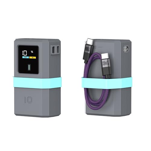 Silikon-Schutzhülle für CUKTECH No.10 mini Powerbank USB C Kabel Organizer Staubdichtes Schnellladegerät Anti-Verlust-SIM-Karten-Auswurfnadel Stoßfestes Aufbewahrungsetui (grau + Kabel) von Tenlang
