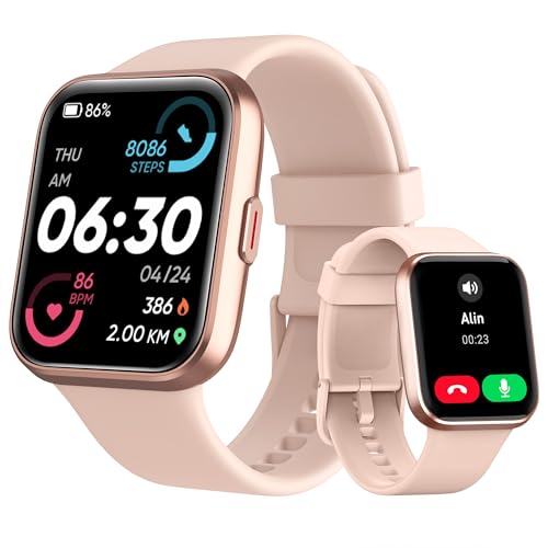 Tensky Smartwatch Damen mit Telefonfunktion 1,8'' Alexa Integriert Herren Fitnessuhr 100 Sportmodi, Pulsmesser, SpO2 Stress Schlafmonitor, IP68 Wasserdicht Schrittzähler für Android iOS, Rosa von Tensky