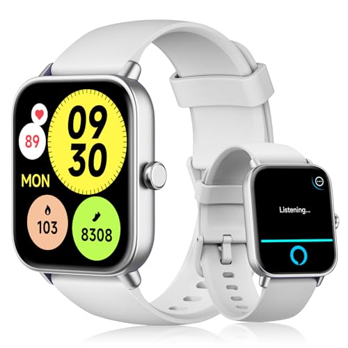 Tensky Smartwatch Damen mit Telefonfunktion 1.8" Herren Smart Watch mit Alexa, Herzfrequenz SpO2 Stress Schlafmonitor Watch, 110 Sportmodi IP68 Wasserdicht Schrittzähler Uhr für Android iOS Weiß von Tensky