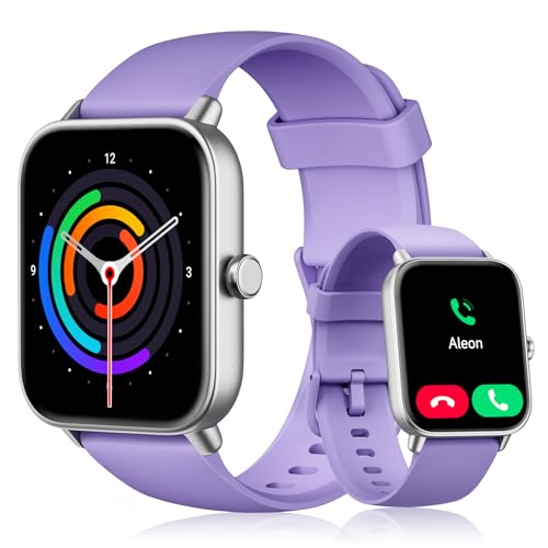 Tensky Smartwatch Damen mit Telefonfunktion 1.8" Herren Smart Watch mit Alexa, Herzfrequenz SpO2 Stress Schlafmonitor Watch, 110 Sportmodi IP68 Wasserdicht Schrittzähler Uhr für Android iOS Lila von Tensky