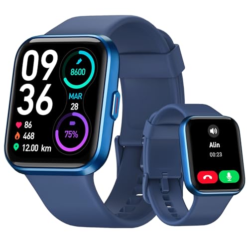 Tensky Smartwatch Herren Damen mit Telefonfunktion 1,8'' Alexa Integriert Fitnessuhr 100 Sportmodi, Pulsmesser, SpO2 Stress Schlafmonitor, IP68 Wasserdicht Schrittzähler für Android iOS Hellenblau von Tensky