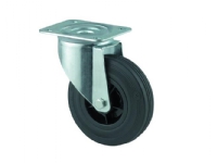 Lenkrolle, schwarzer Vollgummi, Ø160 mm, 135 kg, Rollenlager, mit Platte Bauhöhe: 200 mm von Tente
