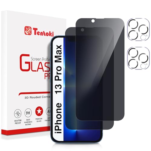 Tentoki 2 + 2 Stück Hartglas Schutzfolie für iPhone 13 Pro Max, Anti-Spionage-Displayschutz und Rückkamera, 2,5D-Schutz, ohne Luftblasen – kratzfest, Härtegrad 9H Tentoki 2 + 2 Stück Hartglas Schutzfolie für iPhone 13 Pro Max, Anti-Spionage-Displayschutz und Rückkamera, 2,5D-Schutz, ohne Luftblasen – kratzfest, Härtegrad 9H von Tentoki