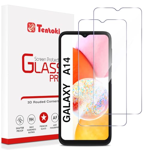Tentoki 2-Stück, für Panzerglas Samsung Galaxy A14 5G/4G (6,6 Zoll) Schutzfolie,[kratzfest, 9H Härte] Ultra Transparent Displayschutz von Tentoki