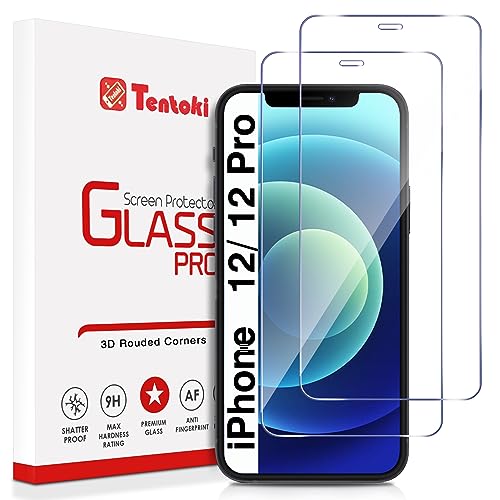 Tentoki 2 Stück, für Panzerglas iPhone 12/12 Pro 6,1 Zoll Schutzfolie,[kratzfest, 9H Härte] Ultra Transparent Displayschutz von Tentoki