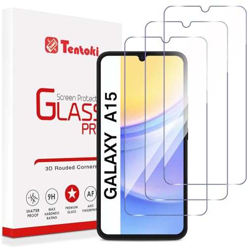 Tentoki 3 Stück, für Panzerglas Samsung Galaxy A15, 5G/4G 6,5 Zoll Schutzfolie,[kratzfest, 9H Härte] Ultra Transparent Displayschutz von Tentoki