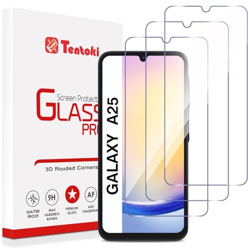 Tentoki 3 Stück, für Panzerglas Samsung Galaxy A25, 5G/4G 6,5 Zoll Schutzfolie,[kratzfest, 9H Härte] Ultra Transparent Displayschutz von Tentoki