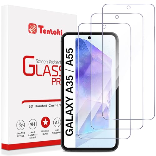 Tentoki 3 Stück, für Panzerglas Samsung Galaxy A35 5G / Galaxy A55 5G Schutzfolie,6,6 Zoll [kratzfest, 9H Härte] Ultra Transparent Displayschutz von Tentoki