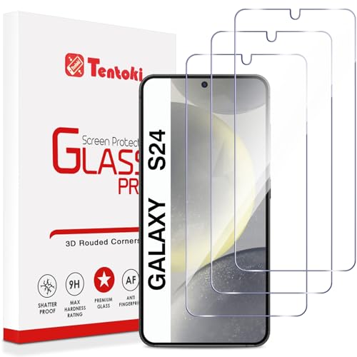 Tentoki 3 Stück, für Panzerglas Samsung Galaxy S24 [6,2 Zoll] Schutzfolie,[kratzfest, 9H Härte] Ultra Transparent Displayschutz von Tentoki