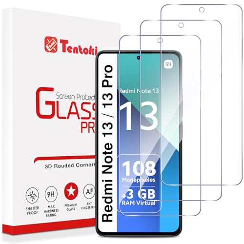 Tentoki 3 Stück, für Panzerglas Xiaomi Redmi Note 13/13 Pro 4G/5G Schutzfolie,[kratzfest, 9H Härte] Ultra Transparent Displayschutz von Tentoki