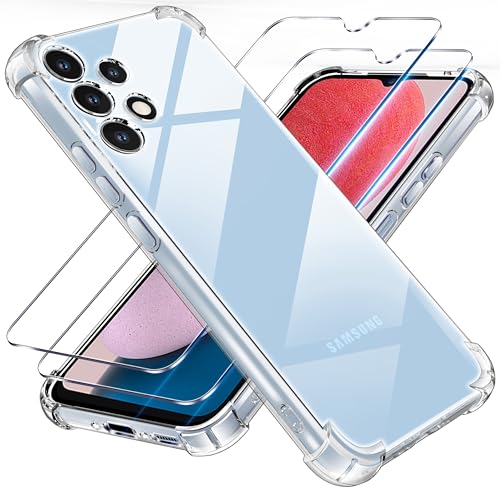 Tentoki 3 in 1 Hülle für Samsung A13 4G mit 2 Panzer Schutz Glas, [integriertes Luftkissen], weich, TPU, Bumper Hülle für Panzerglas Samsung Galaxy A13 4G, transparent von Tentoki