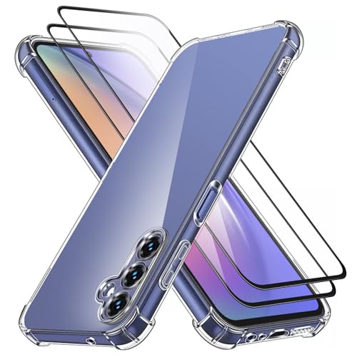 Tentoki 3 in 1 Hülle für Samsung A54 5G mit 2 Panzer Schutz Glas, [integriertes Luftkissen] Anti-Vergilbung, weich, TPU, Bumper Hülle für Panzerglas Samsung Galaxy A54 5G 6,6 Zoll, transparent von Tentoki