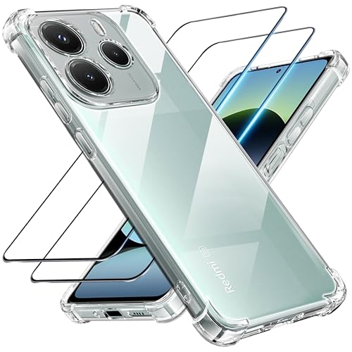 Tentoki 3 in 1 für panzerglas und hülle Xiaomi Redmi Note 14 5G,[Nie Vergilbung] schutzfolie TPU handyhülle Schlanke Stoßfeste Anti Kratzt Transparent Case von Tentoki