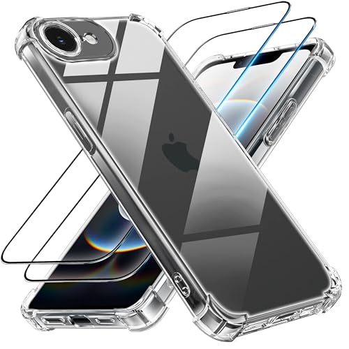 Tentoki 3 in 1 für panzerglas und hülle iPhone 16e 2025 [Nie Vergilbung] schutzfolie TPU handyhülle Schlanke Stoßfeste Anti Kratzt Transparent Case von Tentoki