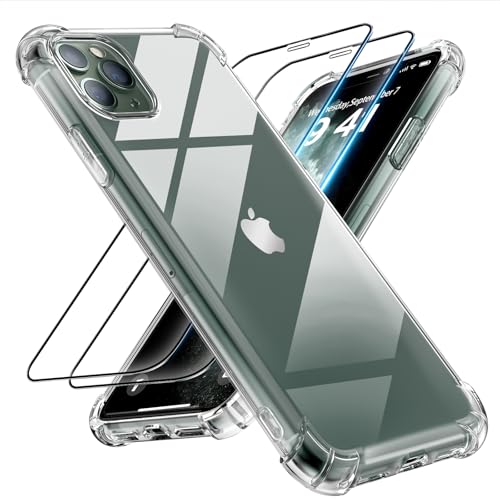 Tentoki 3 in 1 für panzerglas und hülle iPhone 11 pro,[Nie Vergilbung] schutzfolie iPhone 11pro TPU handyhülle Schlanke Stoßfeste Anti Kratzt Transparent von Tentoki