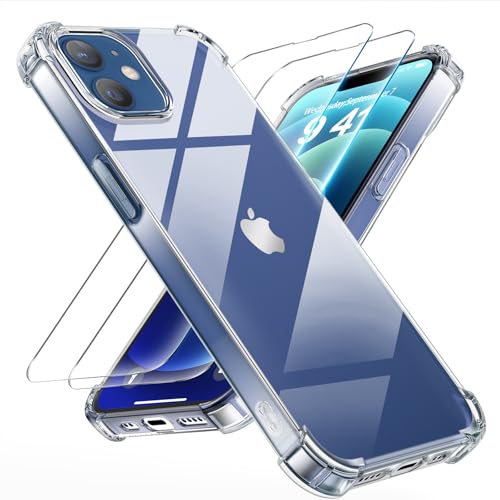 Tentoki 3 in 1 für panzerglas und hülle iPhone 12,[Nie Vergilbung] schutzfolie iPhone 12 TPU handyhülle Schlanke Stoßfeste Anti Kratzt Transparent von Tentoki