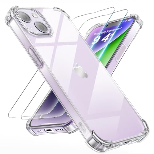 Tentoki 3 in 1 für panzerglas und hülle iPhone 14 Plus,[Nie Vergilbung] schutzfolie iPhone 14Plus TPU handyhülle Schlanke Stoßfeste Anti Kratzt Transparent von Tentoki