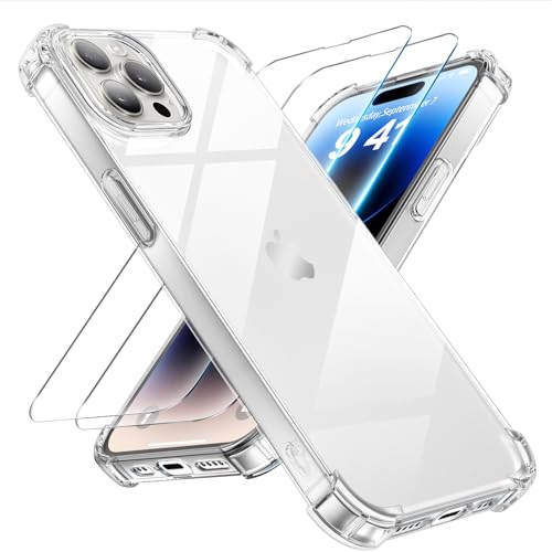 Tentoki 3 in 1 für panzerglas und hülle iPhone 14 Pro,[Nie Vergilbung] schutzfolie iPhone 14Pro TPU handyhülle Schlanke Stoßfeste Anti Kratzt Transparent von Tentoki