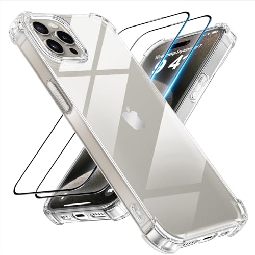 Tentoki 3 in 1 für panzerglas und hülle iPhone 15 Pro Max,[Nie Vergilbung] schutzfolie iPhone 15ProMax TPU handyhülle Schlanke Stoßfeste Anti Kratzt Transparent von Tentoki