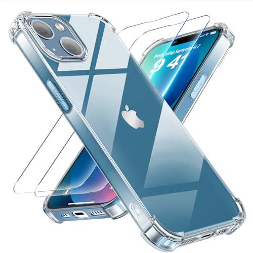Tentoki 3 in 1 für panzerglas und hülle iPhone 13,[Nie Vergilbung] schutzfolie iPhone 13 TPU handyhülle Schlanke Stoßfeste Anti Kratzt Transparent von Tentoki