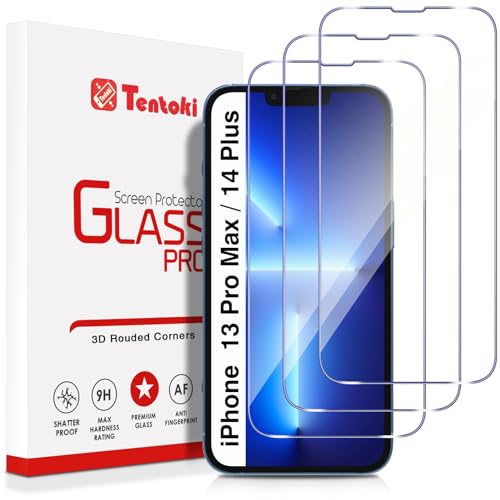 Tentoki für Panzerglas iPhone 13 Pro Max/iPhone 14 Plus 6,7 Zoll Schutzfolie,[3 Stück] [kratzfest, 9H Härte] Ultra Transparent Displayschutz von Tentoki