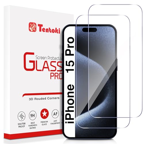 Tentoki Panzer Schutz Glas für iPhone 15 Pro (6,1 Zoll), Schutzfolie folie 2,5D-Bogendesign [2 Stück] Ultra HD, 9H Härte, kratzfest, hüllenfreundlich von Tentoki