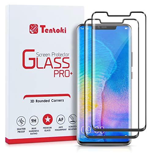 Tentoki Schutzfolie für Huawei Mate 20 Pro, [2 Stück] vollständige Abdeckung Displayschutzfolie für Huawei Mate 20 Pro, hohe Transparenz, 9H Härte, keine Blasen, Anti-Fingerabdruck von Tentoki