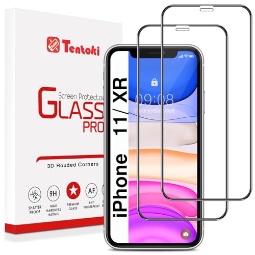 Tentoki Schutzfolie für Panzerglas iPhone 11 / iPhone XR,[Vollständige Abdeckung, 9H Härte] Ultra Transparent Displayschutz Panzer schutz glas- Schwarz von Tentoki