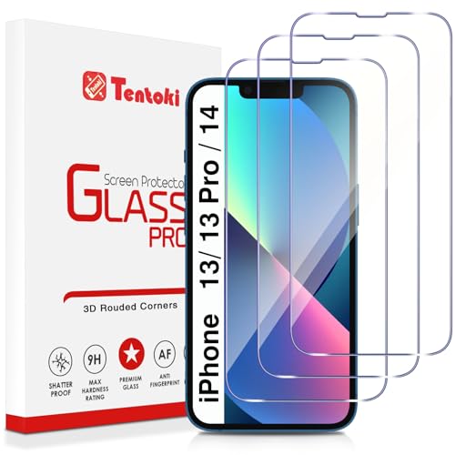 Tentoki Schutzfolie kompatible mit iPhone 14 und iPhone 13 Pro/iPhone 13 6,1 Zoll, [3 Stück] Gehärtetes Glas Displayschutz für 9H Härte, Anti-Kratzen, Anti-Öl, Anti-Bläschen, Hülle Freundllich von Tentoki