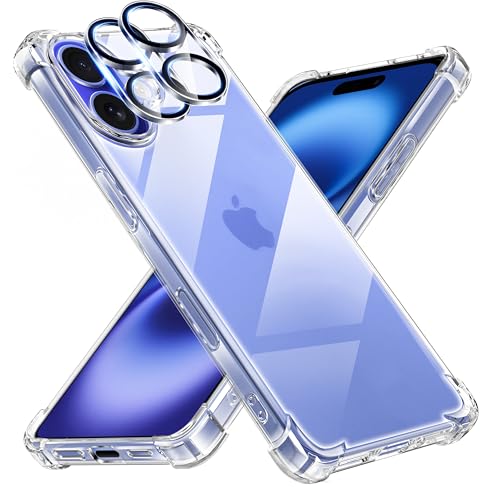 Tentoki Schutzhülle für iPhone 16 Plus mit 2 Kamera-Schutz, [integriertes Luftkissen] Anti-Vergilbung, weich, TPU, Bumper Schutzhülle für iPhone 16 Plus, transparent von Tentoki
