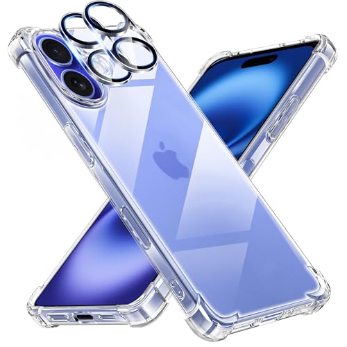 Tentoki Schutzhülle für iPhone 16 mit 2 Kamera-Schutz, [integriertes Luftkissen] Anti-Vergilbung, weich, TPU, Bumper Schutzhülle für iPhone 16, transparent von Tentoki