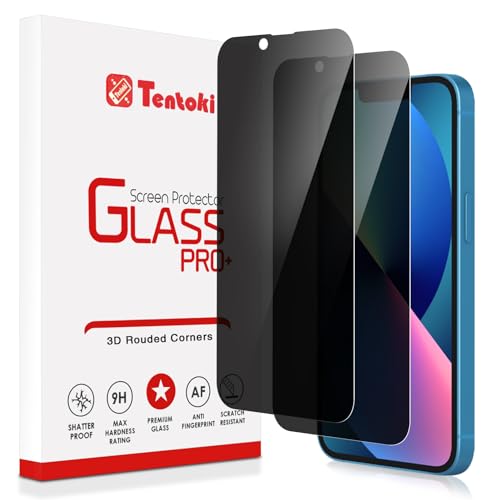 Tentoki Sichtschutz für iPhone 13/13 Pro / 14 panzerglas 6,1 Zoll, Full Screen Anti-Spy Privacy Panzer Schutz Glas [2 Stück] Kratzfest, Anti-Fingerprint und blasenfrei von Tentoki