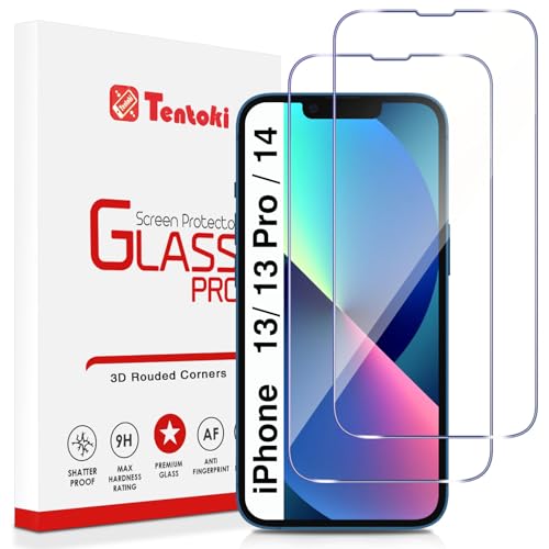 Tentoki für Panzerglas iPhone 13/13 Pro/14 Schutzfolie Glas Displayschutz für 9H Härte, Anti-Kratzen, Anti-Öl, Anti-Bläschen, Hülle Freundllich [2 Stück] von Tentoki