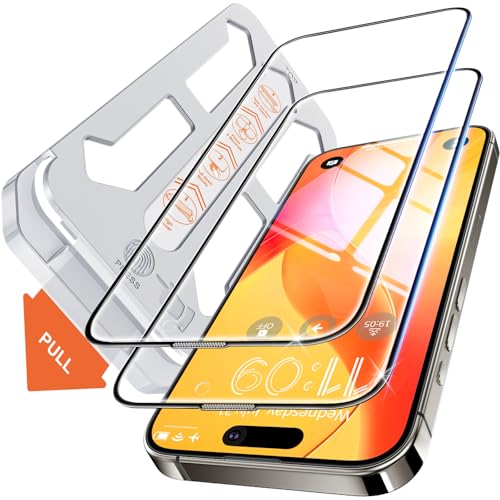 Tentoki für Panzerglas iPhone 15 Pro Panzer Schutz Glas (6,1 Zoll), Schutzfolie kompatibel mit iPhone 15 Pro, Auto Dust-Elimination Panzerfolie [9H+ Härte Folie][Kristallklar][Bläschenfrei] 2 Stück von Tentoki