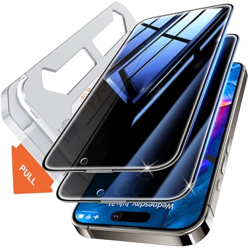 Tentoki sichtschutz für panzerglas iPhone 15/14 Pro/16 (6,1 Zoll), kompatibel mit Face ID, Schutzfolie 25° Anti-Spionage 9H+ Schutz Glas [Ultra-Privatsphäre][Auto Dust-Elimination][Blasenfrei] 2 Stück von Tentoki