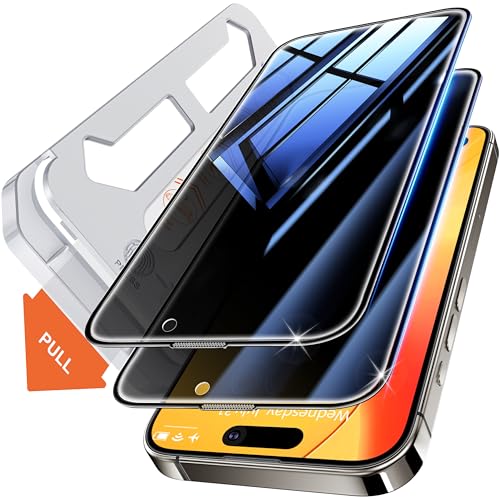 Tentoki sichtschutz für panzerglas iPhone 15 Pro 6,1 Zoll, Schutzfolie kompatibel mit Face ID, 25° Anti-Spionage 9H Schutz Glas [Auto Dust-Elimination][Ultra-Privatsphäre][HD klar][Blasenfrei] 2 Stück von Tentoki