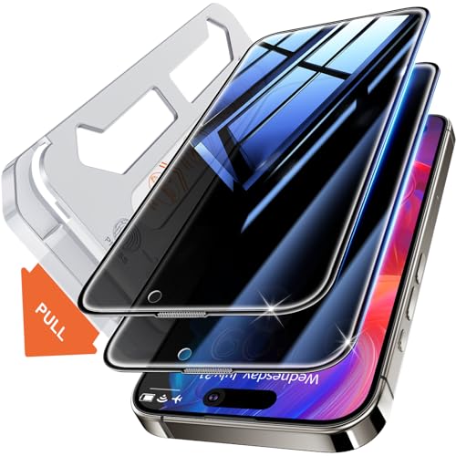 Tentoki sichtschutz für panzerglas iPhone 15 Pro Max 6,7 Zoll, Schutzfolie kompatibel mit Face ID, 25° Anti-Spionage 9H+ Schutz Glas Auto Dust-Elimination [Ultra-Privatsphäre] [Blasenfrei] 2 Stück von Tentoki
