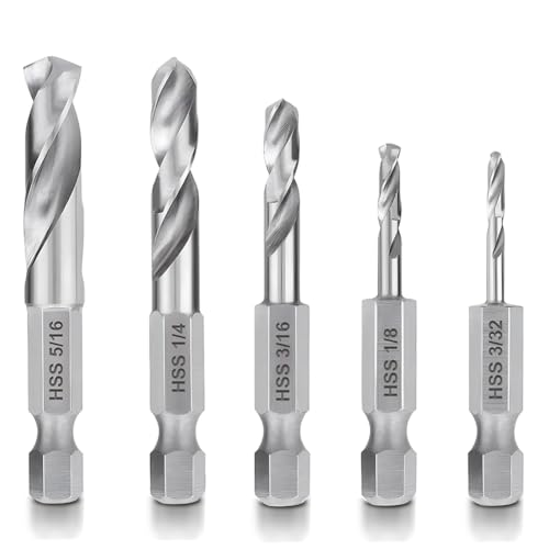Teocpai 5 Stück 1/4'' Sechskantschaft Stubby Bohrer Set für Metall HSS M2 Kurzer Bohrer für Schnellwechsel Metallbohrer-Satz, 3/32, 1/8, 3/16, 1/4, 5/16 Zoll von Teocpai