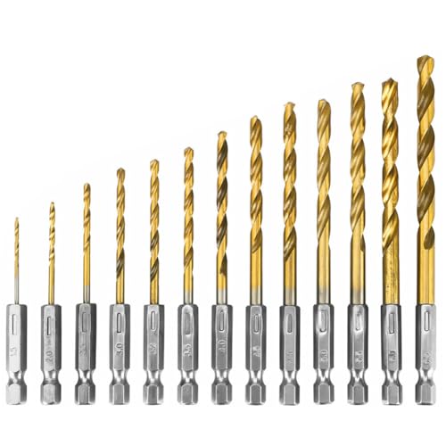 Teocpai Spiralbohrer aus HSS 1,5 mm – 6,5 mm, Sechskant-Bohrer-Set aus Titan, Metallbohrer für Holz, Kunststoff, 13 Stück von Teocpai