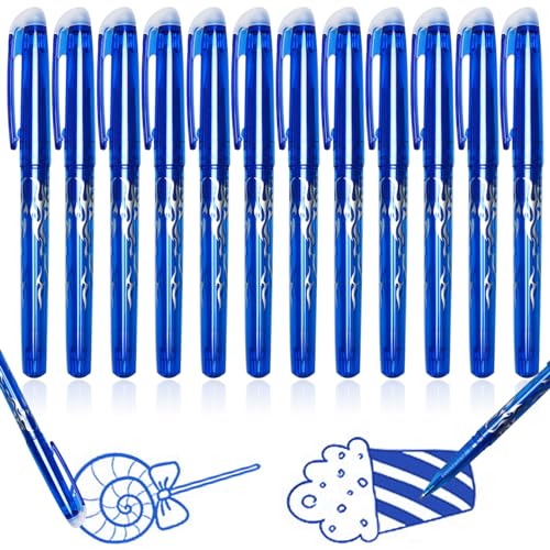 Teokantz 12 Stück Blaue Radierstifte, 0.5mm Radierbare Stifte, Tintenroller Radierbar, Kugelschreiber Radierbar, Erasable Pen für Schulen Büroräume Malerei von Teokantz