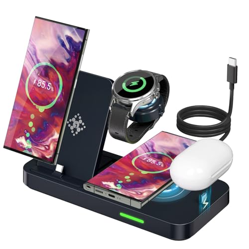 4 in 1 Ladestation für Samsung Watch und Handy, Induktive Ladestation für Samsung Galaxy Watch 6 5 Pro 4 3 Active 2 1 Buds+, Wireless Charger Kabelloses Ladegerät für Samsung S24 S23 S22,iPhone 15 Pro von Tepow