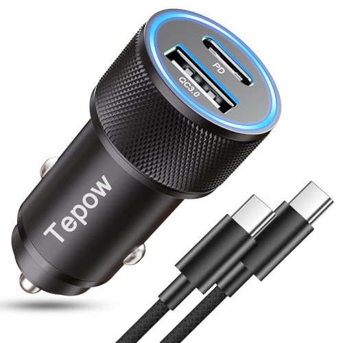 Zigarettenanzünder USB C Autoladegerät 60W,Auto Ladegerät USBC Kfz Ladegerät Stecker PD&QC3.0 USB Schnellladegerät Auto Adapter mit TypeC Ladekabel für iPhone 16 15,Samsung S25 S24 Ultra S23 S22,iPad Zigarettenanzünder USB C Autoladegerät 60W,Auto Ladegerät USBC Kfz Ladegerät Stecker PD&QC3.0 USB Schnellladegerät Auto Adapter mit TypeC Ladekabel für iPhone 16 15,Samsung S25 S24 Ultra S23 S22,iPad von Tepow
