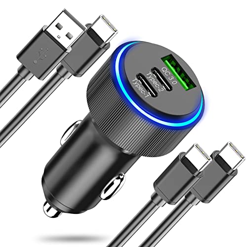 Zigarettenanzünder USB C Kfz Ladegerät 66W,USB Auto Adapter Autoladegerät PD&QC3.0 Auto Ladegerät Zigarettenanzünder Stecker mit 2x Ladekabel für Samsung Galaxy S23 Ultra/S22/S21/S20,iPhone 15 Pro Max von Tepow