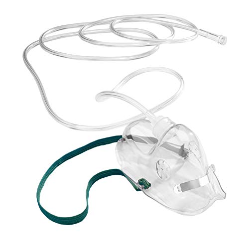 Einweg Sauerstoffmaske für Erwachsene, Schlauchlänge 210 cm, mit anpassbaren Nasenbügel aus Aluminium und angenehmen Gummiband zur Fixierung. von Teqler