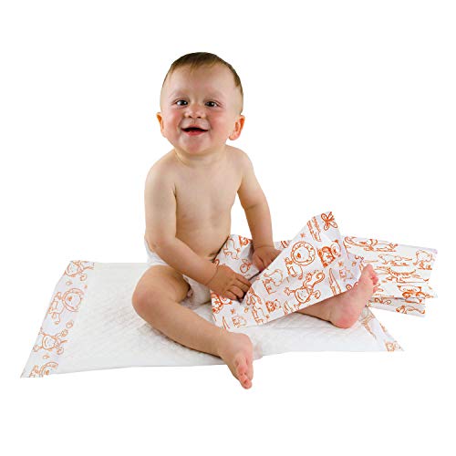 Teqler Baby-Wickelunterlagen: Wickelunterlagen mit verschiedenen Motiven für unterwegs, hygienisch mit Superabsorber 40 x 60 cm (50-er Pack) von Teqler