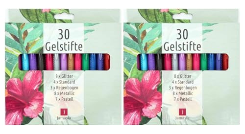 TerCasa 998701-1 Gelstifte, 2 x 30er Set, 2 Etuis mit je 30 Gelschreibern mit Glitter, Regenbogen, Metallic, Standard und Pastell Farbeffekten, 60 Gelmalstifte für softes Schreiben und Zeichnen TerCasa 998701-1 Gelstifte, 2 x 30er Set, 2 Etuis mit je 30 Gelschreibern mit Glitter, Regenbogen, Metallic, Standard und Pastell Farbeffekten, 60 Gelmalstifte für softes Schreiben und Zeichnen von TerCasa